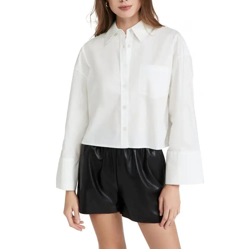 Anine Bing Mabel Button Up Shirt Wide Long Sleeve Cropped White Size XS